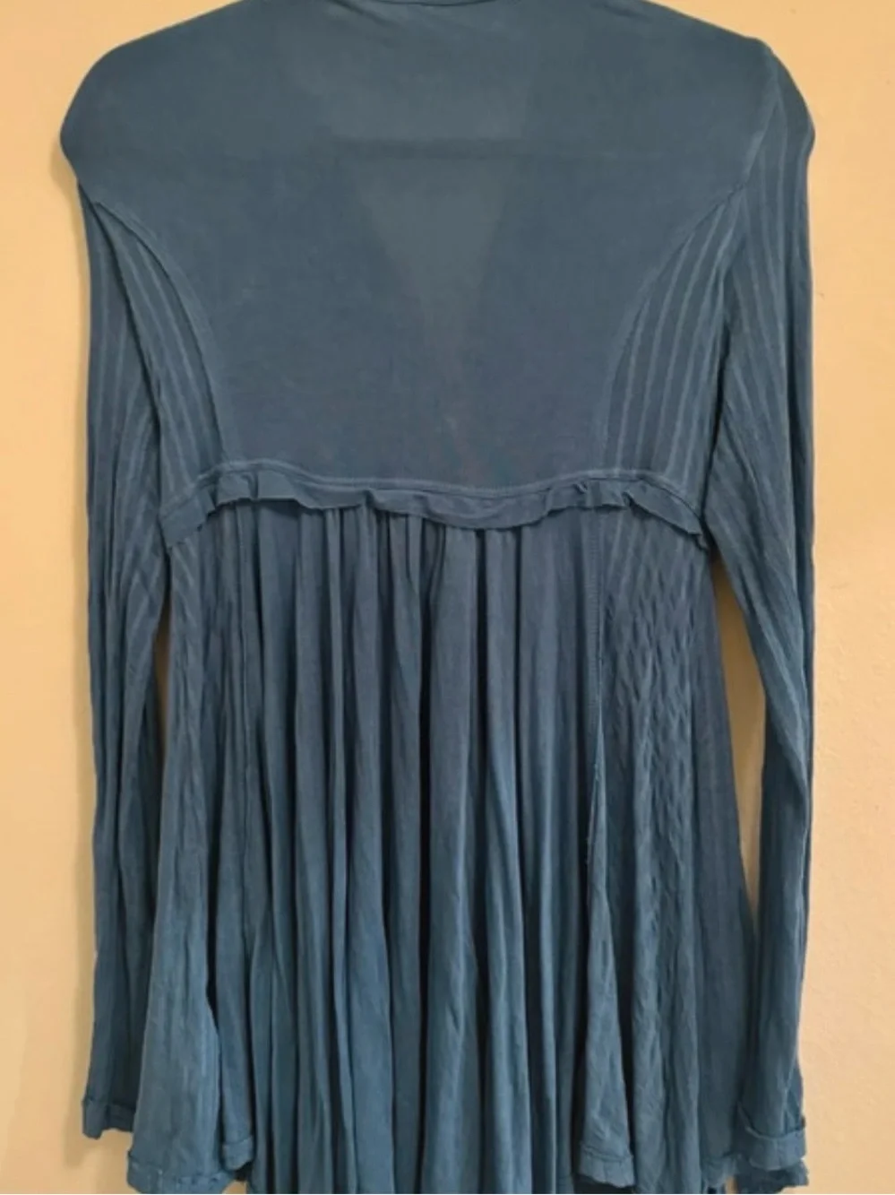 Free People Birdie Henley Hi Low Long Sleeve Small Top in Denim Blue